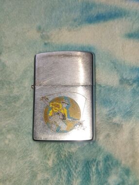 Vintage Brushed Metal Lighter with Fisherman Graphic, Zippo